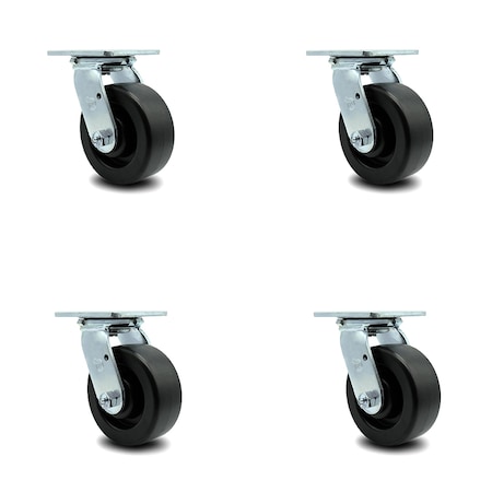 Service Caster 5 Inch Polyolefin Swivel Caster Set with Roller Bearing and Swivel Lock SCC SCC-30CS520-POR-BSL-4